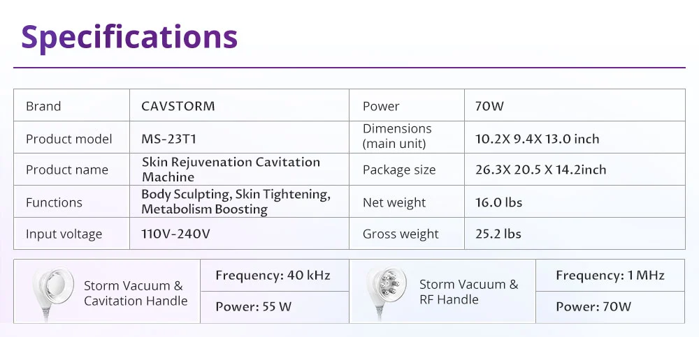 3 in 1 ultrasonic cavitation machine parameters